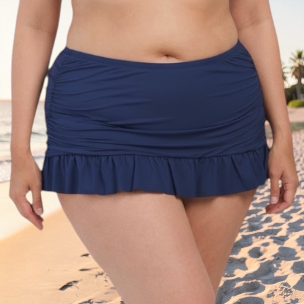 La Blanca‎ Navy Ruched Swim Skirt 18W Tummy Control Plus Size
